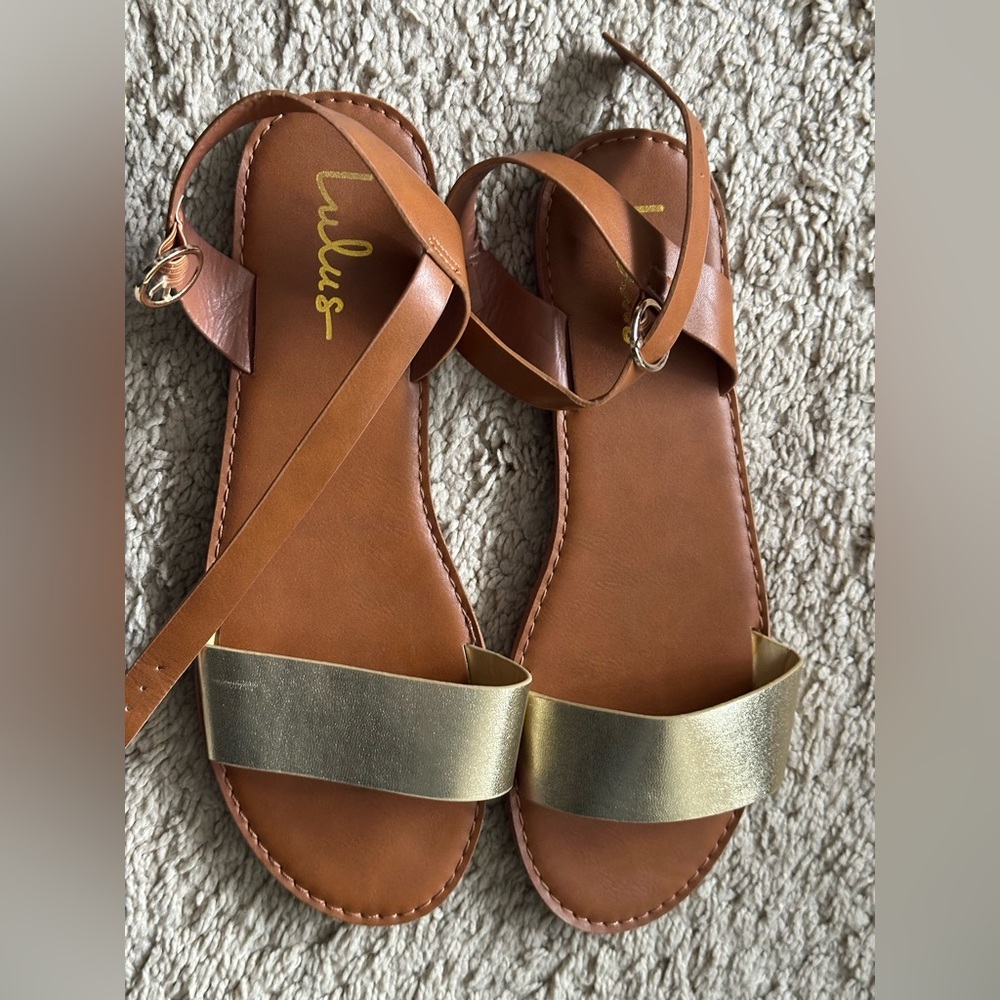 Lulus gold and tan sandals, size 9